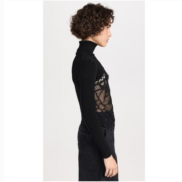 NWT SEA NEW YORK Liesel Embroidered Combo Long Sleeve Turtleneck Top Black - Picture 4 of 9